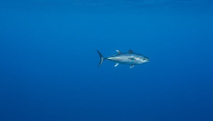 Obraz premium Minimal Marine Landscape Featuring Tuna in Soft Blue Depth