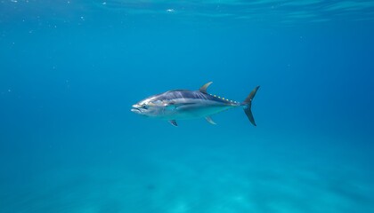 Obraz premium Lone Tuna in Open Sea Creating Calm and Serene Marine Scene