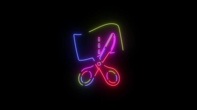 Coupon cut line neon line icon seamless loop
