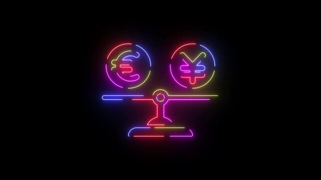 Broker Euros Yuan neon line icon seamless loop