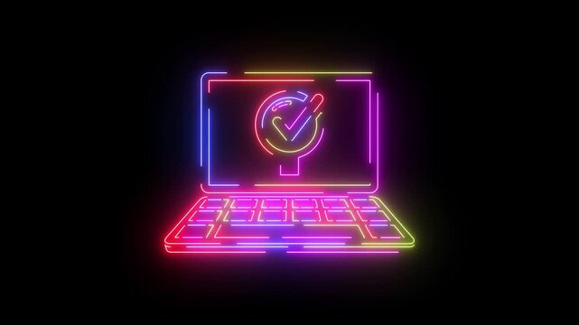 Recommended checkmark neon line icon seamless loop