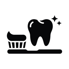 Obraz premium A stylized depiction of a toothbrush cleaning a large, sparkling tooth icon