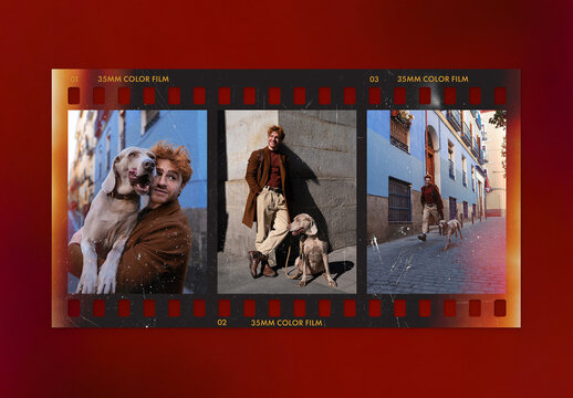 Vintage Film Strip Frame Overlay Template, Retro 35mm Polaroid Photo Border Mockup