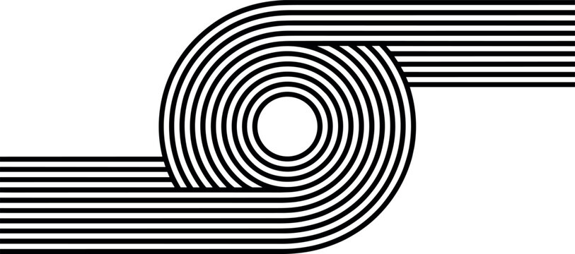 Abstract black geometric loop design with parallel lines extending outward