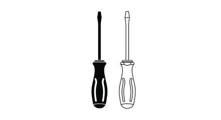 Obraz premium Two screwdrivers one filled and one outlined shown in black silhouette