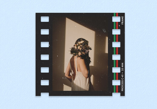Vintage Film Strip Frame Overlay Template, Retro 35mm Polaroid Photo Border Mockup