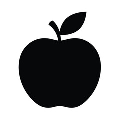 Fototapeta premium Simple black and white illustration of an apple with a leaf on top