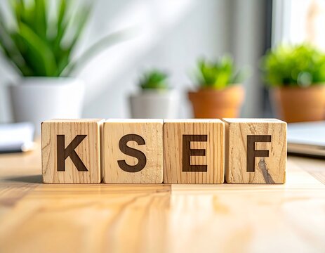 Wooden Blocks Spelling "KSeF" on Light Desk &ndash; Knowledge and Finance Concept, Poland