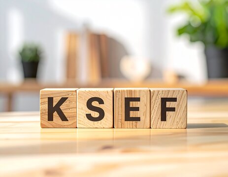 Wooden Blocks Spelling "KSeF" on Light Desk &ndash; Knowledge and Finance Concept, Poland