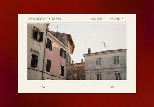 Vintage Film Strip Frame Overlay Template, Retro 35mm Polaroid Photo Border Mockup
