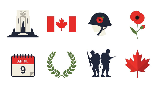 Remembrance day symbols vimy ridge poppies canadian flags and military icons