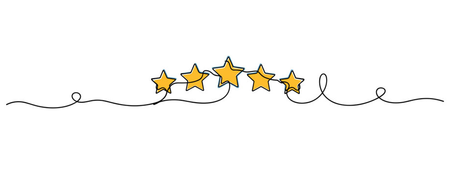 Five stars connected by continuous line on white background. no editable strokes