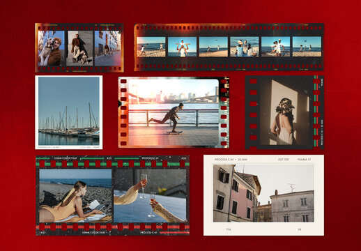 Vintage Film Strip Frame Overlay Template, Retro 35mm Polaroid Photo Border Mockup