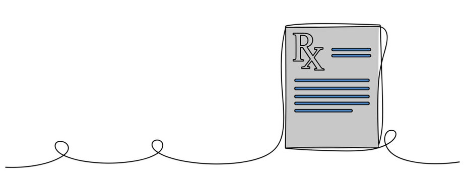 Prescription form with rx symbol standing on wavy line illustration. no editable strokes