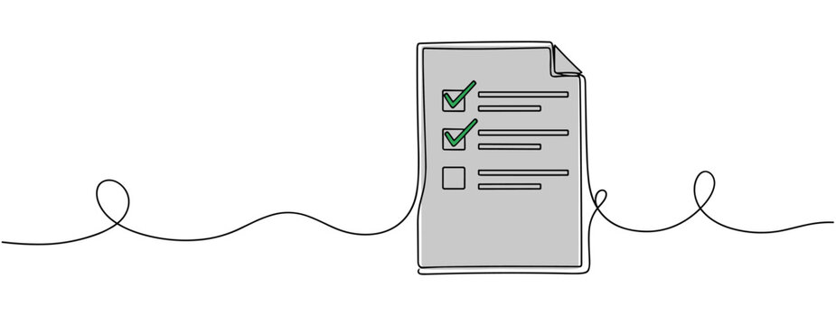 Checklist document with checkboxes on white minimal background. no editable strokes