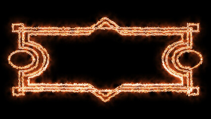 Burning golden fire frame border on black background © vitanovski