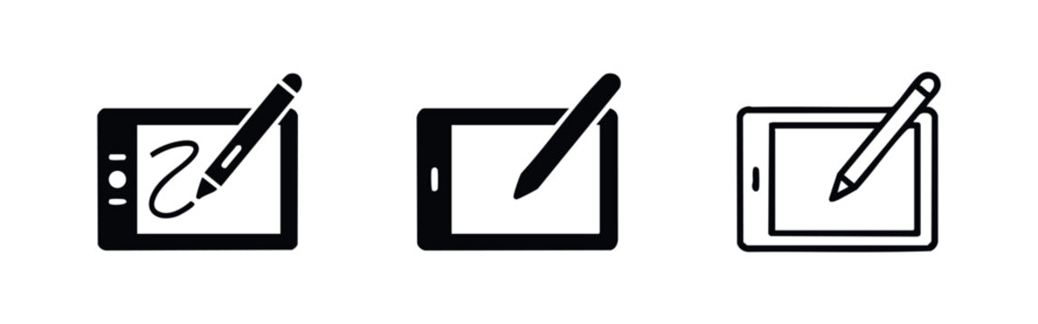 Graphic Tablet and Stylus Pen Icons: Digital Drawing and Creative Design Tools