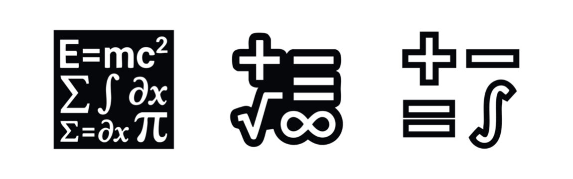 Mathematics Symbols Icon Set. Equations, Formulas, and Scientific Calculation Symbols for Education and Research.