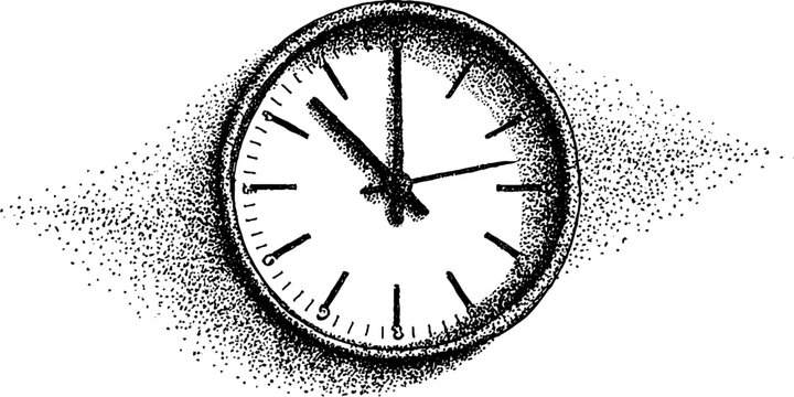 Office wall clock closeup black and white stippling illustration for schedule poster and background design