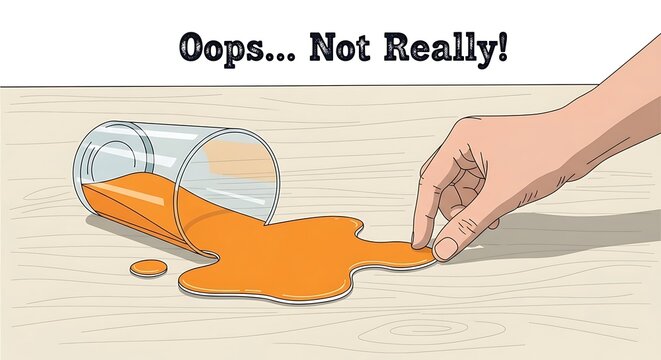 Vector illustration of spilled drink prank, text &ldquo;Oops&hellip; Not Really!&rdquo;