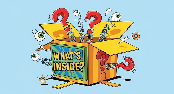 "What's Inside" is written on a vector trick box graphic