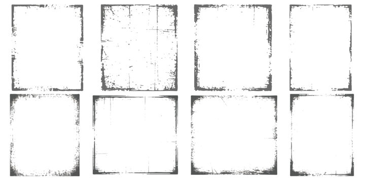 A collection of eight distinct rectangular frames featuring distressed and weathered textures Vector, illustration