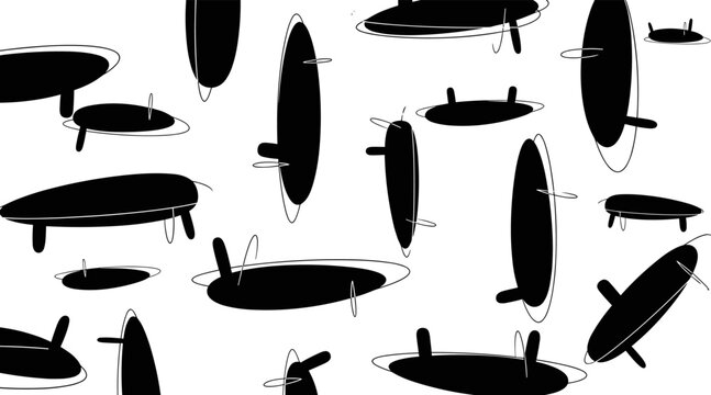 Oval pod shapes floating in scattered arrangement on white background, no seamless