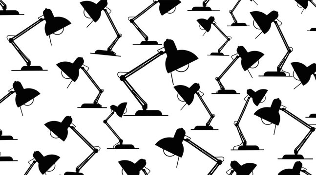 Adjustable desk lamps repeated across white background pattern, no seamless