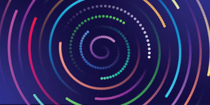 Technology abstract background with glowing neon blue concentric circles and dashed spiral lines for modern futuristic networks