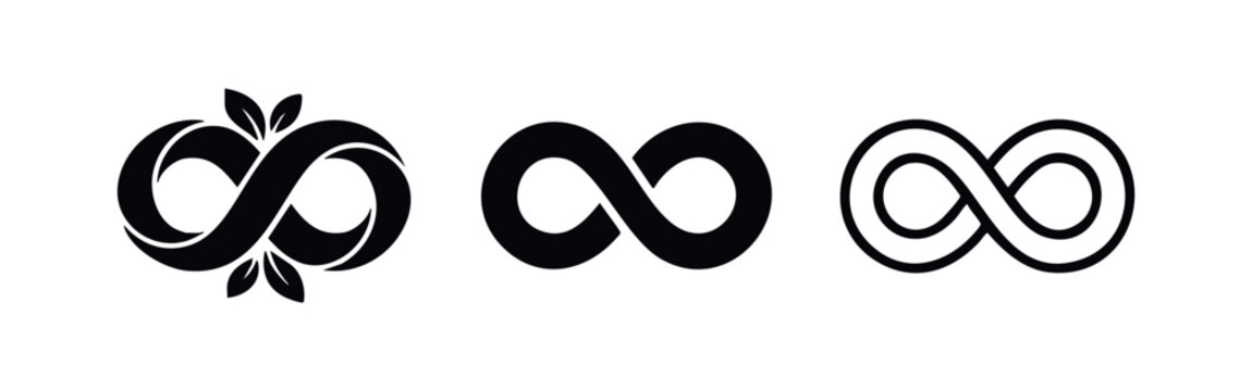 Infinity Symbol with Leaves Icon Set, Eco-Friendly Infinite Loop Graphic for Sustainability and Nature Concepts