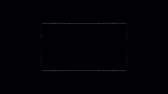 Minimal futuristic HUD rectangular frame with thin glowing blue border, sci fi technology background, clean digital UI screen design, cyber interface with copy space center