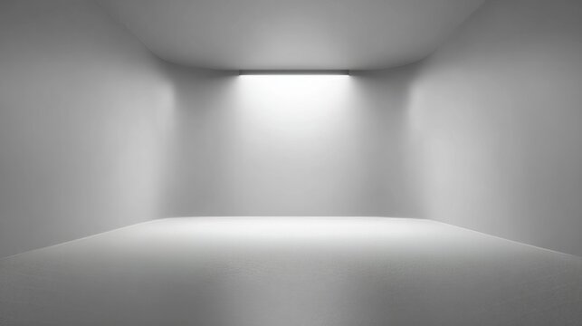 Minimalist empty white room with curved ceiling and soft lighting
