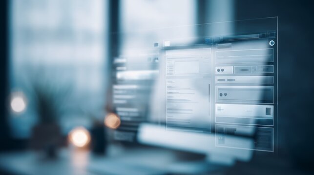 Abstract blurred computer screen in modern office environment