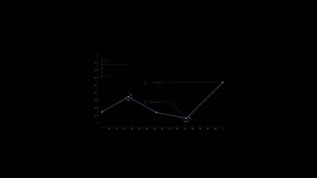 Futuristic line chart with glowing data points and digital grid background, analytics dashboard UI, financial trend graph visualization, modern technology interface design