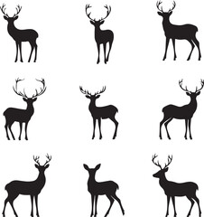 Fototapeta premium Black silhouettes of male deer standing.
