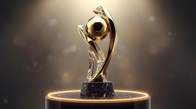 Golden Trophy of Victory: A beautifully crafted golden trophy, symbolizing triumph, stands proudly, emanating an aura of success and achievement. The trophy represents the pinnacle of victory.