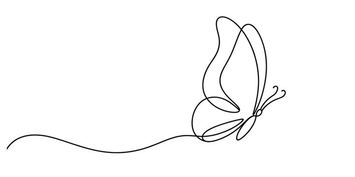 A graceful and delicate butterfly captured in a single continuous flowing line that elegantly traces the beautiful contours of its wings and body as it seems to gently glide through the air in a seren