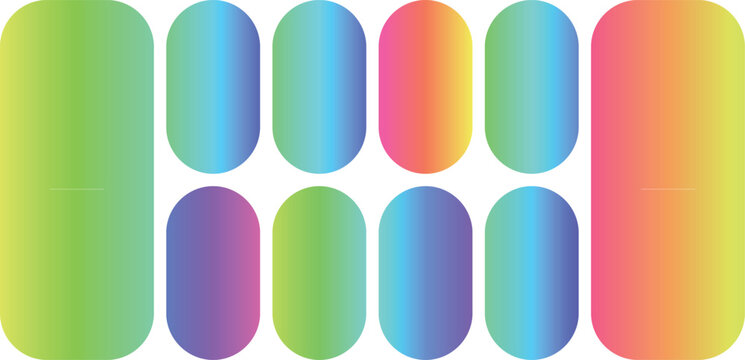 Vibrant gradient capsule shapes set, colorful rounded rectangle elements for UI design, modern abstract geometric vector collection, bright neon pill shapes for creative web layouts