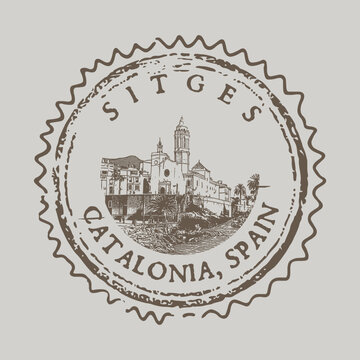 Official Sitges Postage Stamp Highlighting the Iconic Church of Sant Bartomeu and Beach.