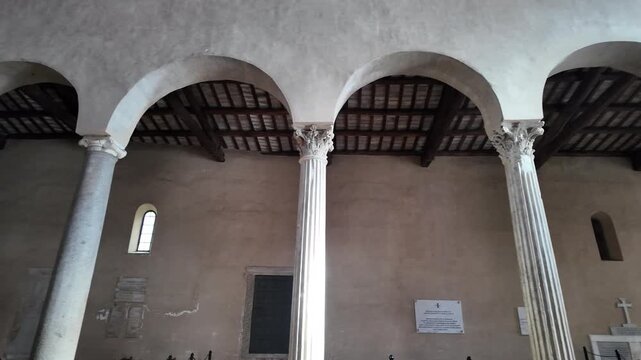 Ancient Roman Columns In San Giorgio Al Velabro Rome Slow Motion