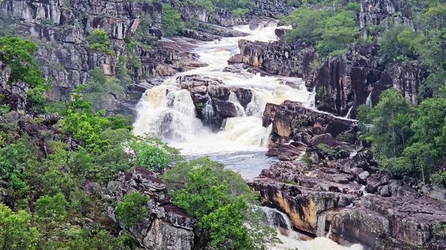 Carrossel and rapids are part of the Rio Preto in Chapada dos Veadeiros, seen from above the river.