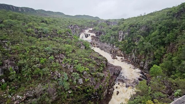 Carrossel and rapids are part of the Rio Preto in Chapada dos Veadeiros, seen from above the river.