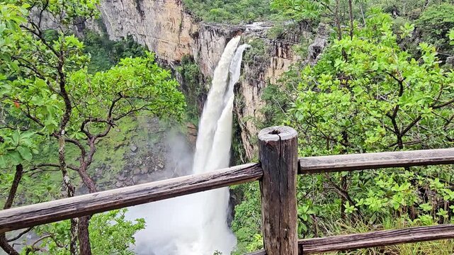 Saltos waterfalls are located in the Chapada dos Veadeiros region in S&atilde;o Jorge, Goi&aacute;s, a state in Brazil.