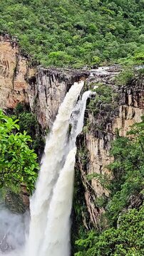 Saltos waterfalls are located in the Chapada dos Veadeiros region in S&atilde;o Jorge, Goi&aacute;s, a state in Brazil.