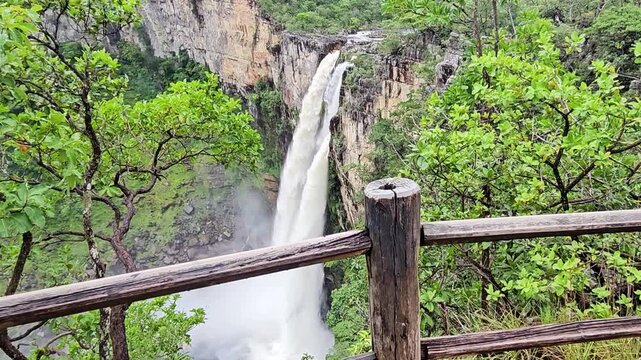 Saltos waterfalls are located in the Chapada dos Veadeiros region in S&atilde;o Jorge, Goi&aacute;s, a state in Brazil.