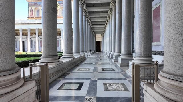 Majestic Colonnade At Entrance Of St Paul Outside The Walls Rome