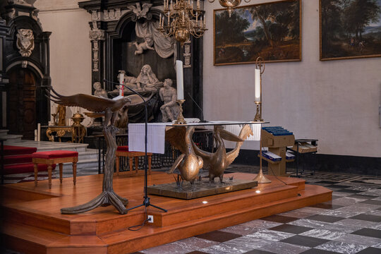 Modern Bronze Altar at St Michael and St Gudula Cathedral - Brussels, Belgium