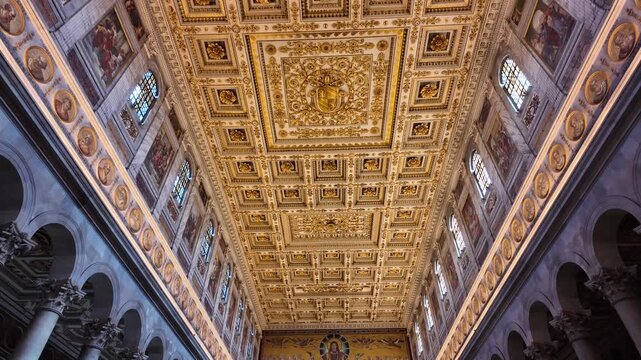 Gilded Coffered Ceiling Of Basilica Saint Paul Outside The Walls Rome
