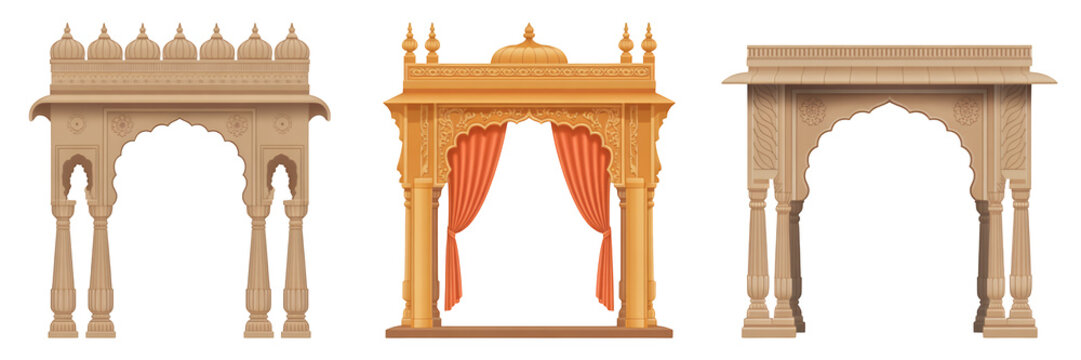 Three indian-style archways indian architecture stone archways isolated on a transparent background