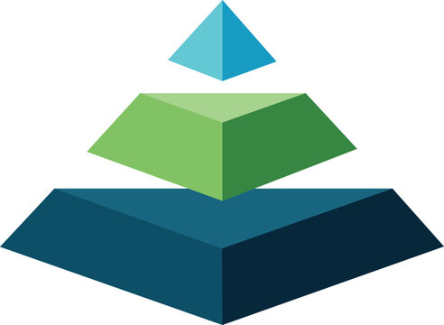 3d isometric pyramid three tier stacked layers flat design vector illustration for business hierarchy strategy leadership infographic and corporate presentation isolated background.